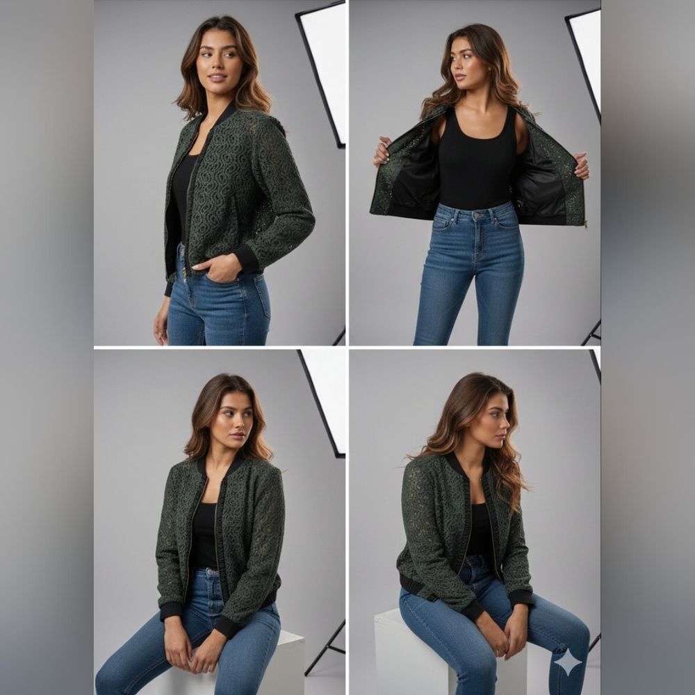 Ellen Tracy Olive and OBlack  Swirl Bomber‎ Jacket Size M